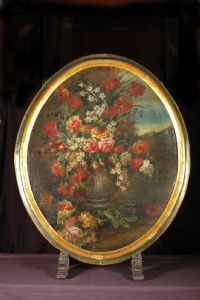 NATURA MORTA CON VASO DI FIORI - Ovale olio su tela - Olanda metà '800
